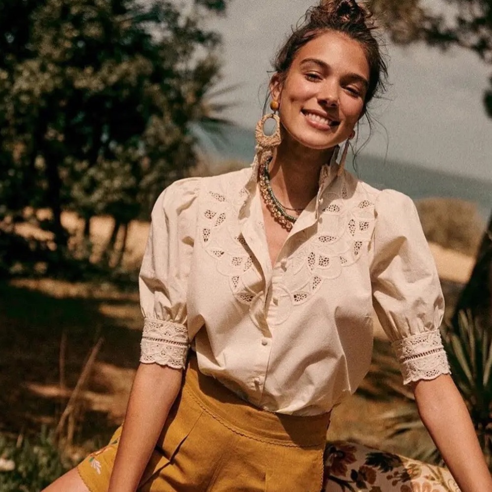 Sezane Cream Button Down Shirt